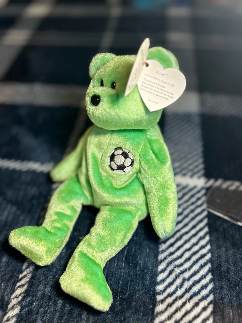 Ty Beanie Baby Green Soccer Bear ‘Kicks’